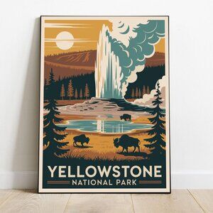 Yellowstone National Park Poster  Retro USA Travel Print  Vintage Wall Art